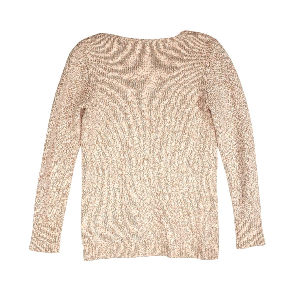 LOFT V-Neck Sweater Women M Medium Pink Beige Marled Knit Cotton Blend Soft L/S - Picture 2 of 5